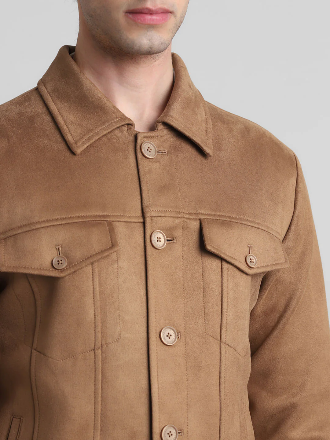 Brown Regular Fit Suede Jacket - Image 5