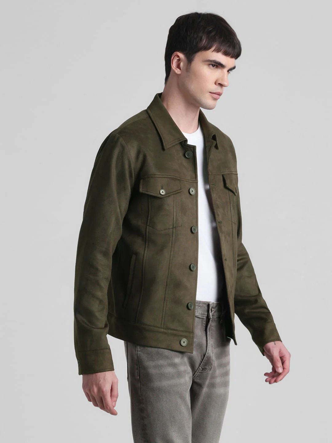 Olive Regular Fit Suede Jacket - Image 3