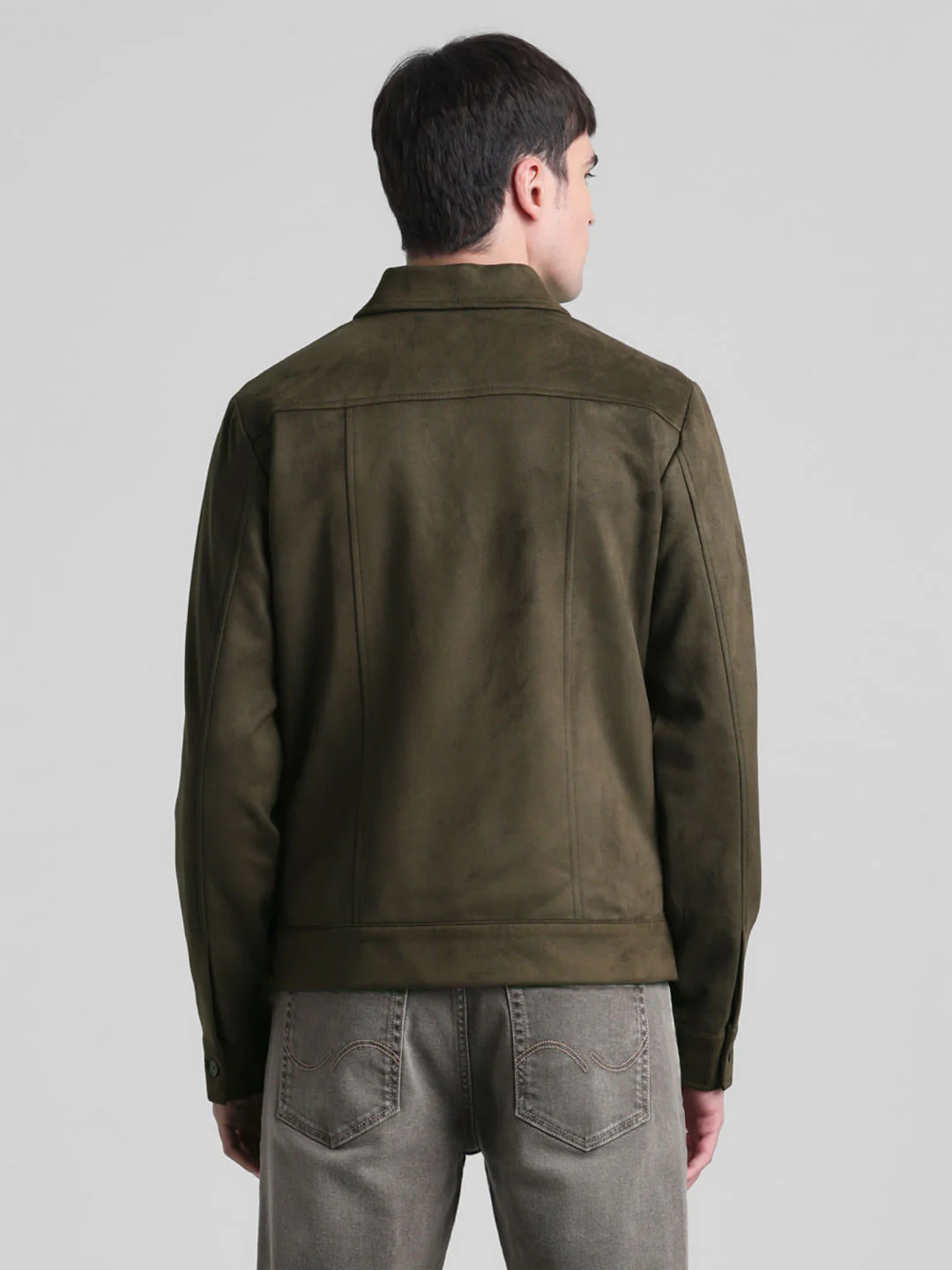 Olive Regular Fit Suede Jacket - Image 4