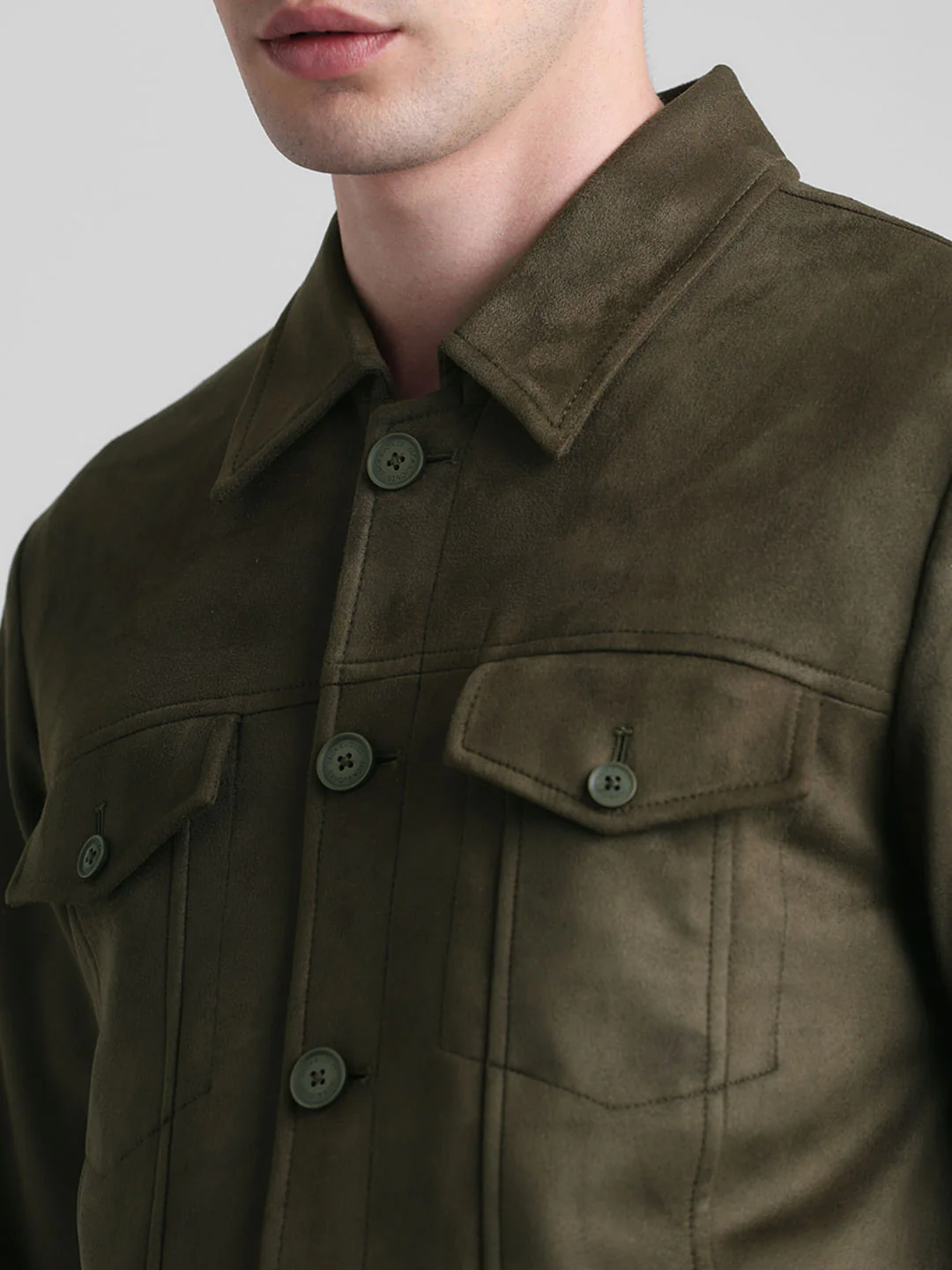 Olive Regular Fit Suede Jacket - Image 5