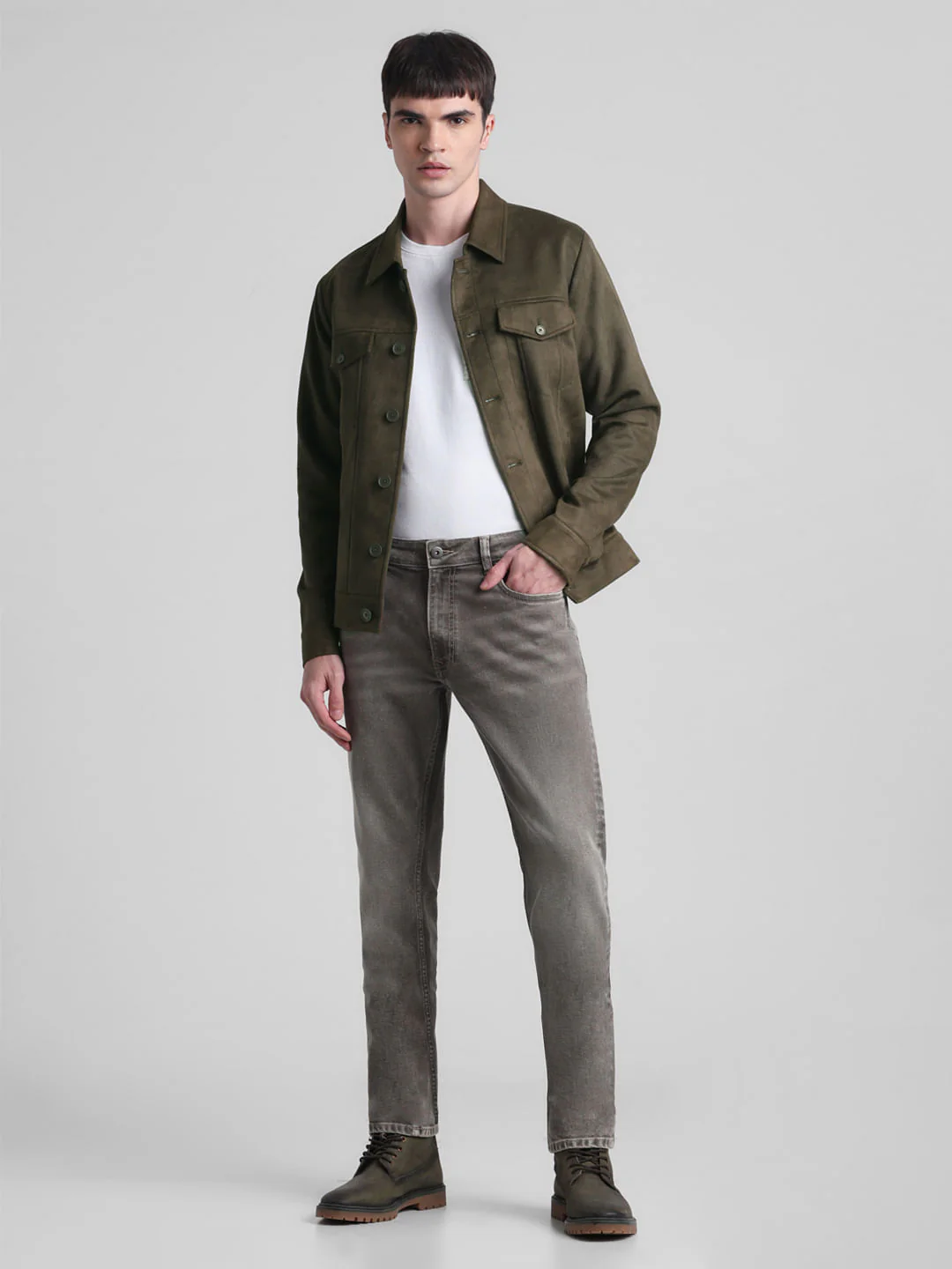 Olive Regular Fit Suede Jacket - Image 6