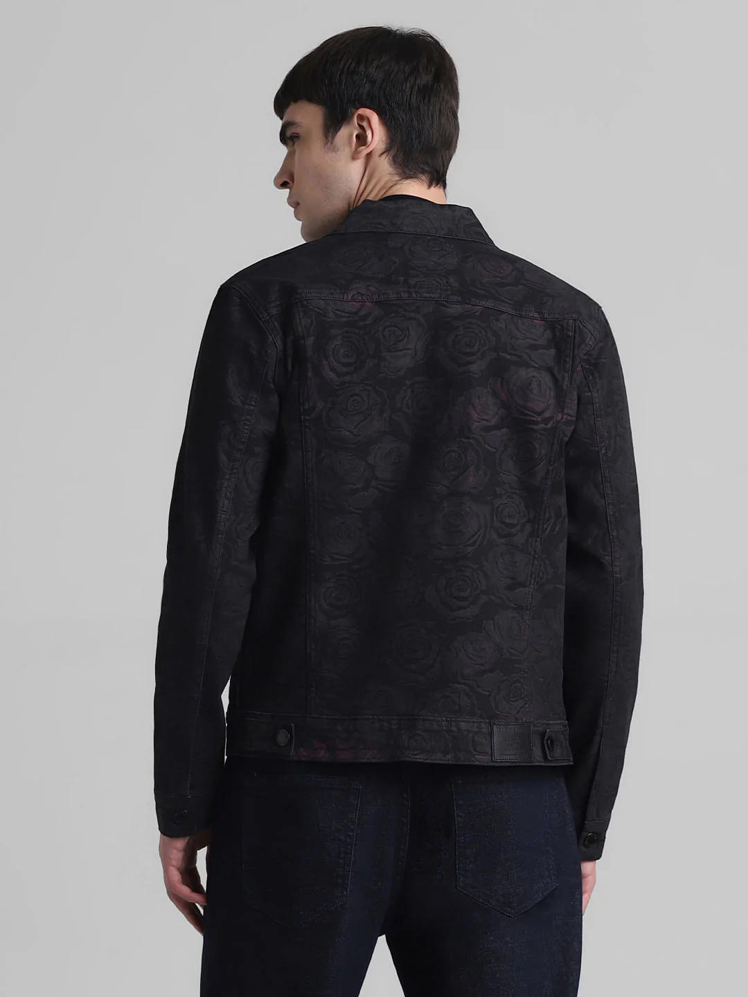 Black Floral Print Denim Jacket - Image 4