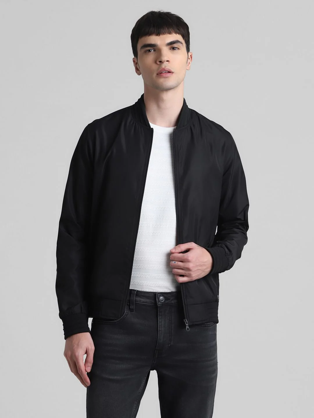 Black Regular Fit Bomber Jacket - Image 2