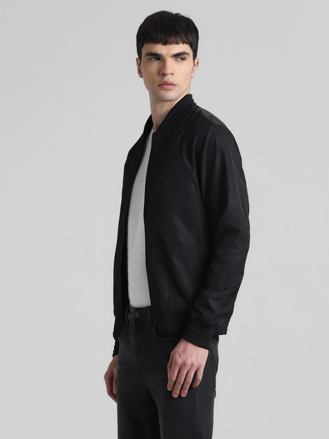 Black Regular Fit Bomber Jacket - Image 3