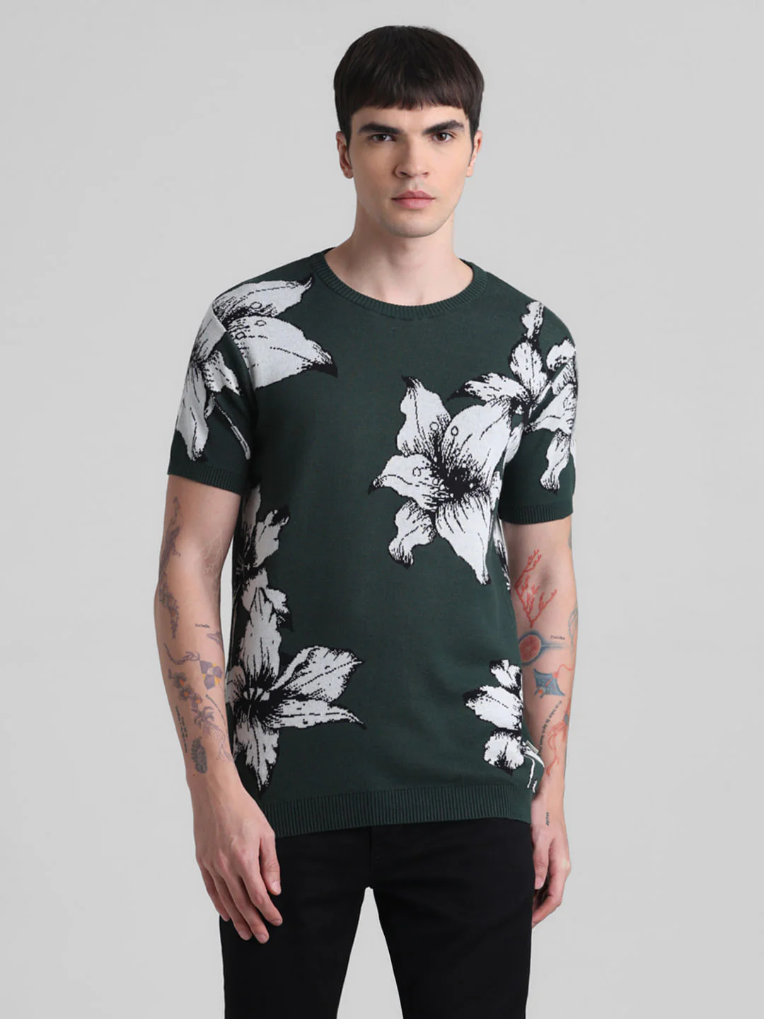 Green Floral Print Knitted T-shirt - Image 2