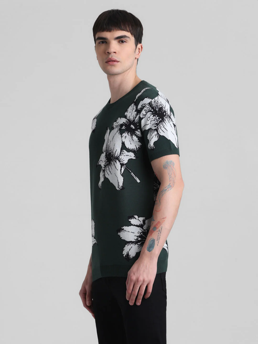 Green Floral Print Knitted T-shirt - Image 3
