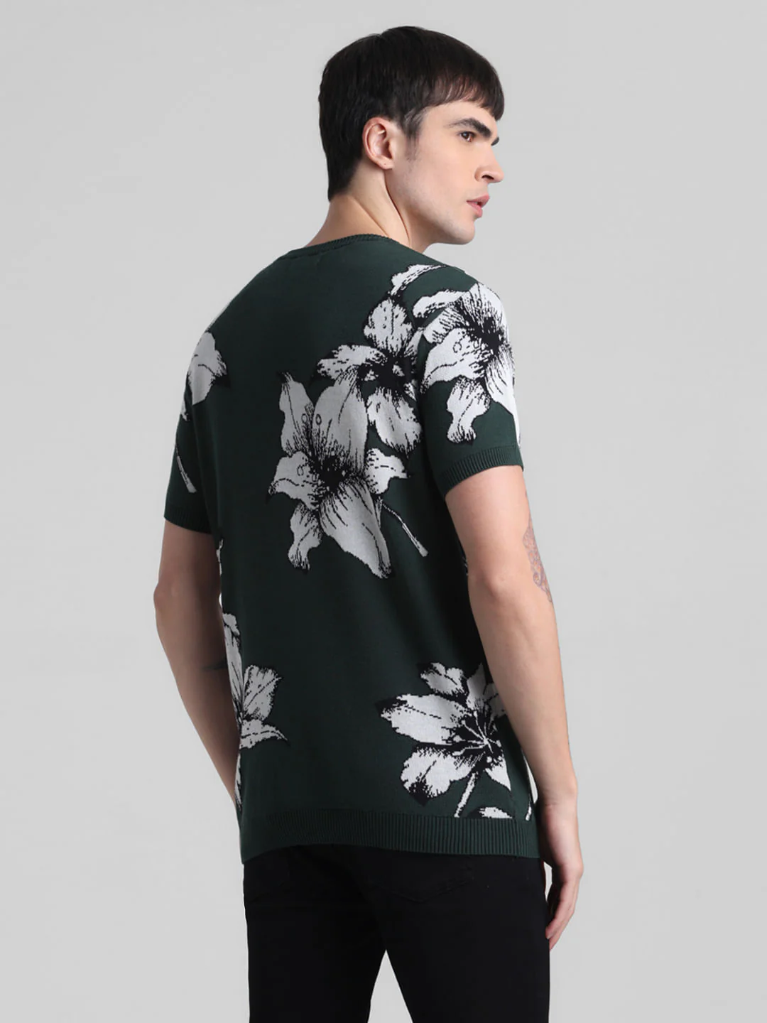 Green Floral Print Knitted T-shirt - Image 4