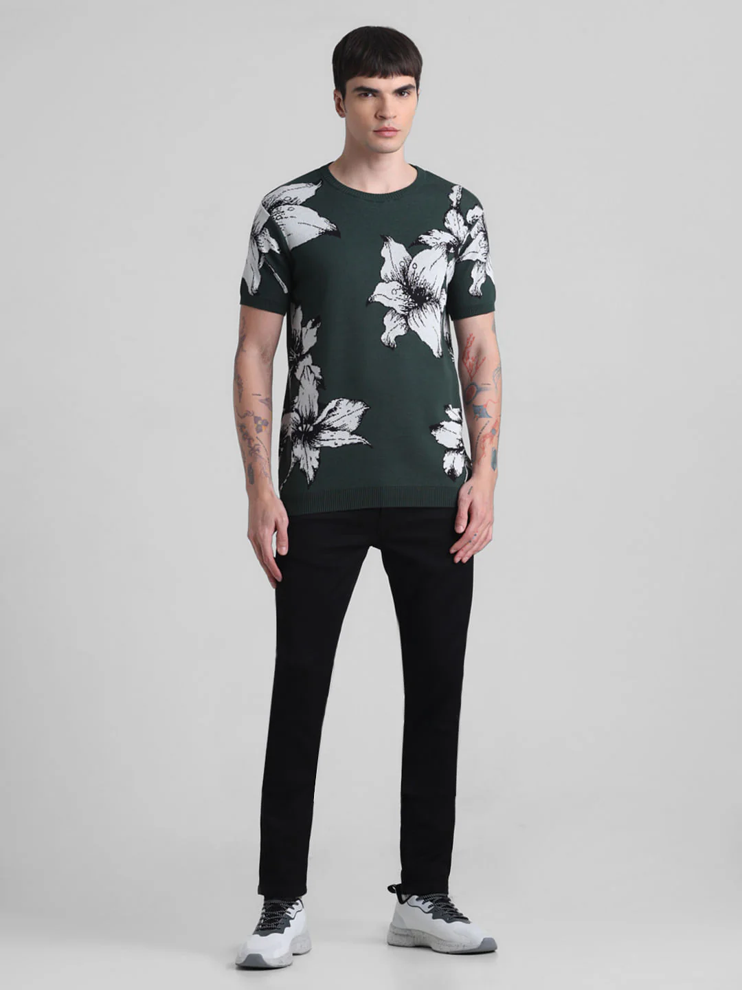 Green Floral Print Knitted T-shirt - Image 6