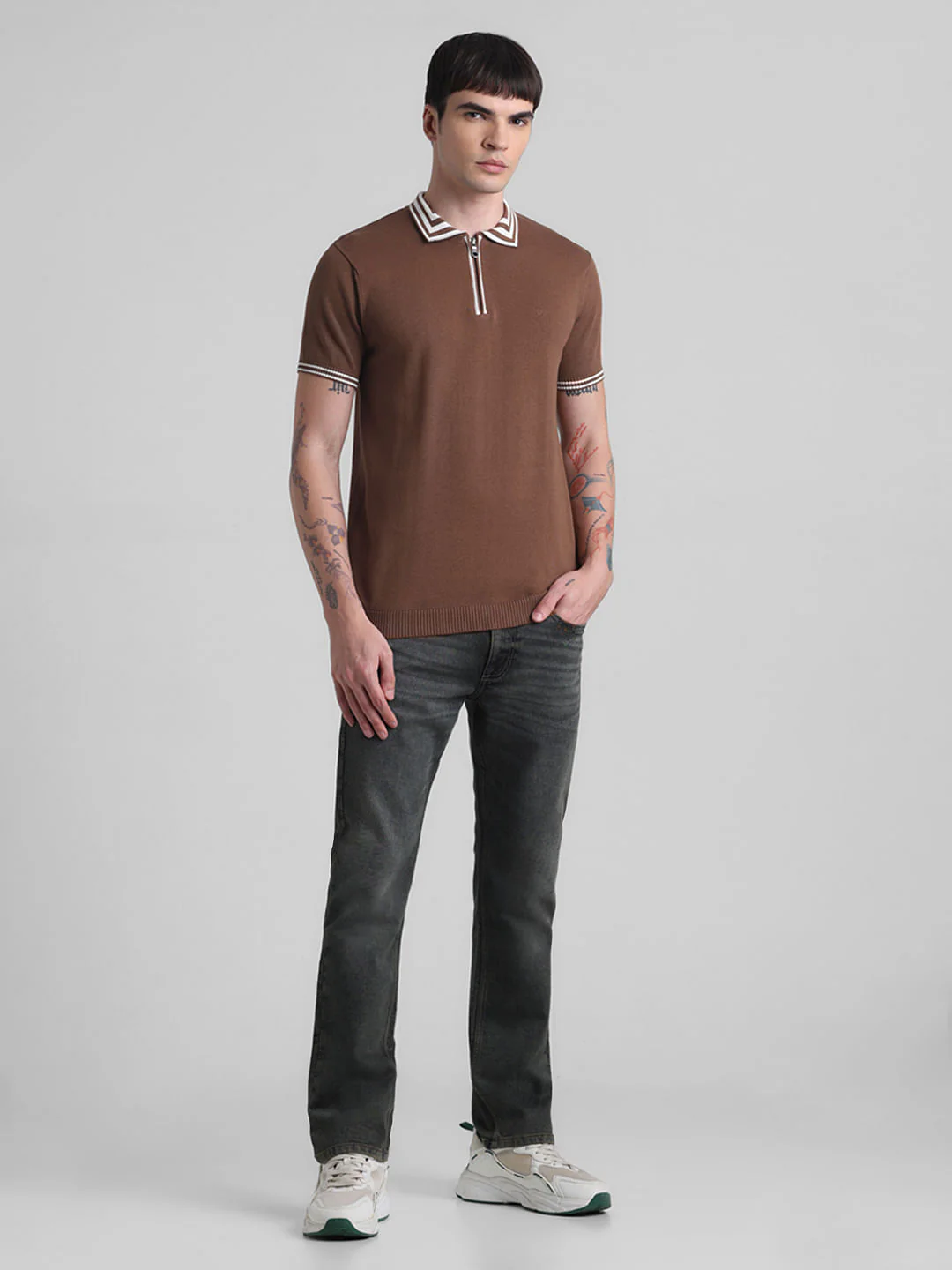 Brown Knitted Polo T-shirt - Image 6