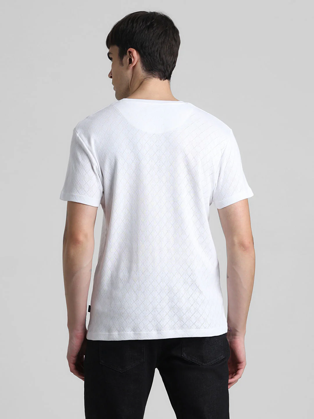 White Knitted Crew Neck T-shirt - Image 4