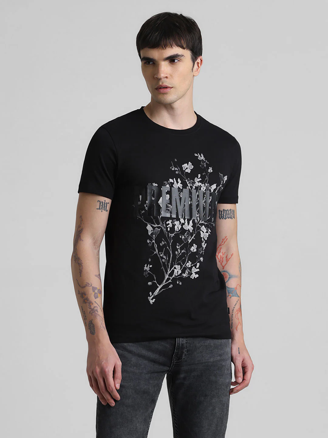 Black Typographic Print Crew Neck T-shirt - Image 2