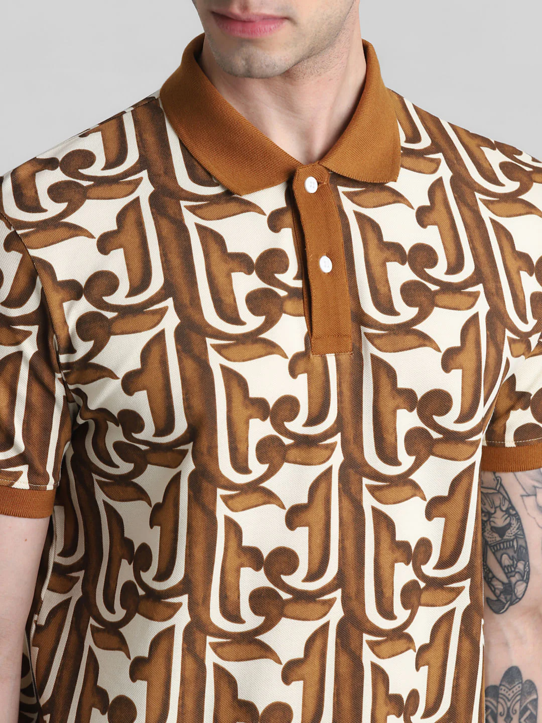Brown Baroque Print Polo T-shirt - Image 5