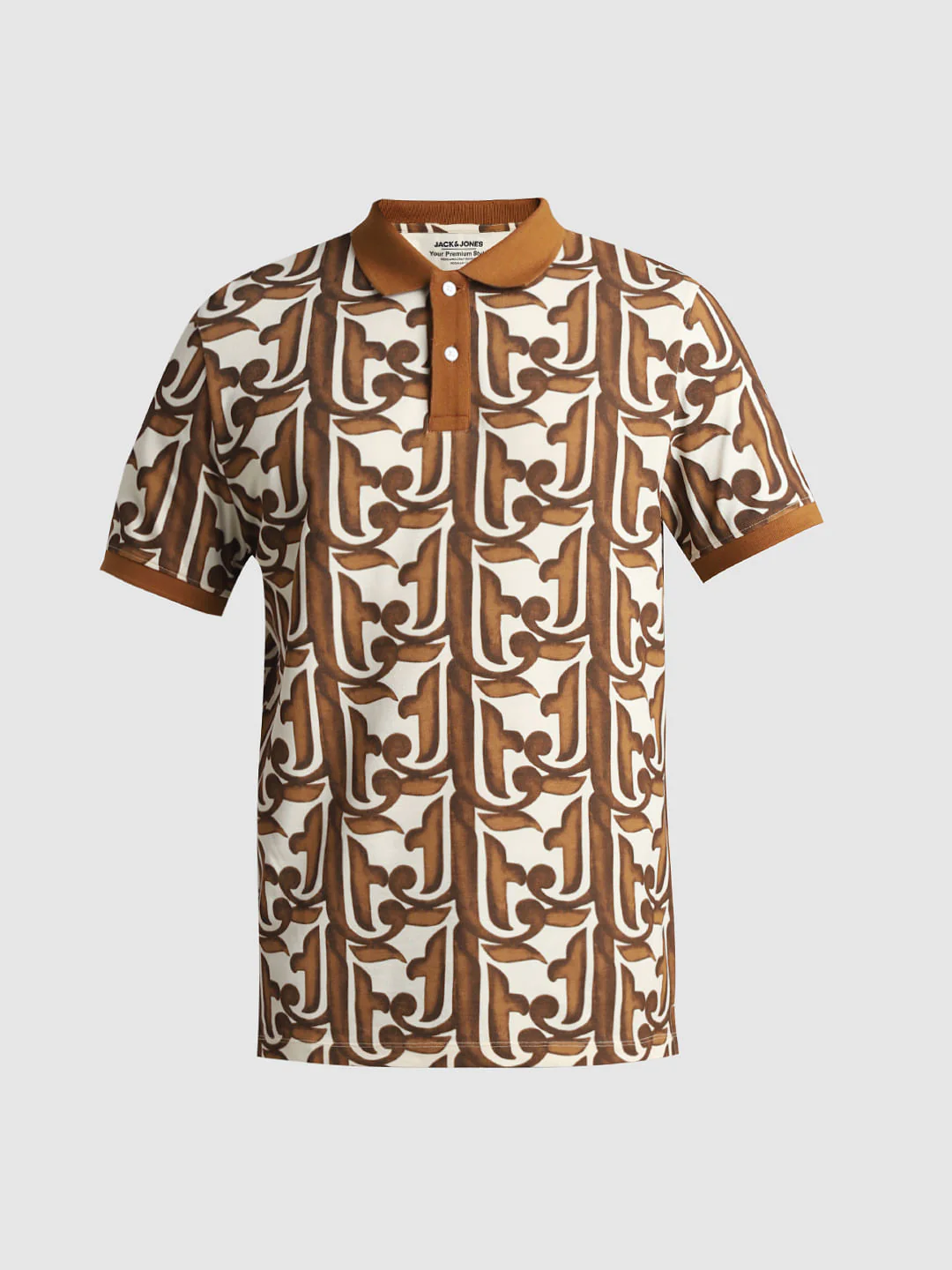 Brown Baroque Print Polo T-shirt - Image 7