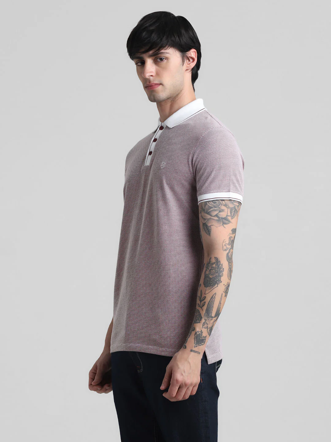 Maroon Jacquard Polo T-shirt - Image 3