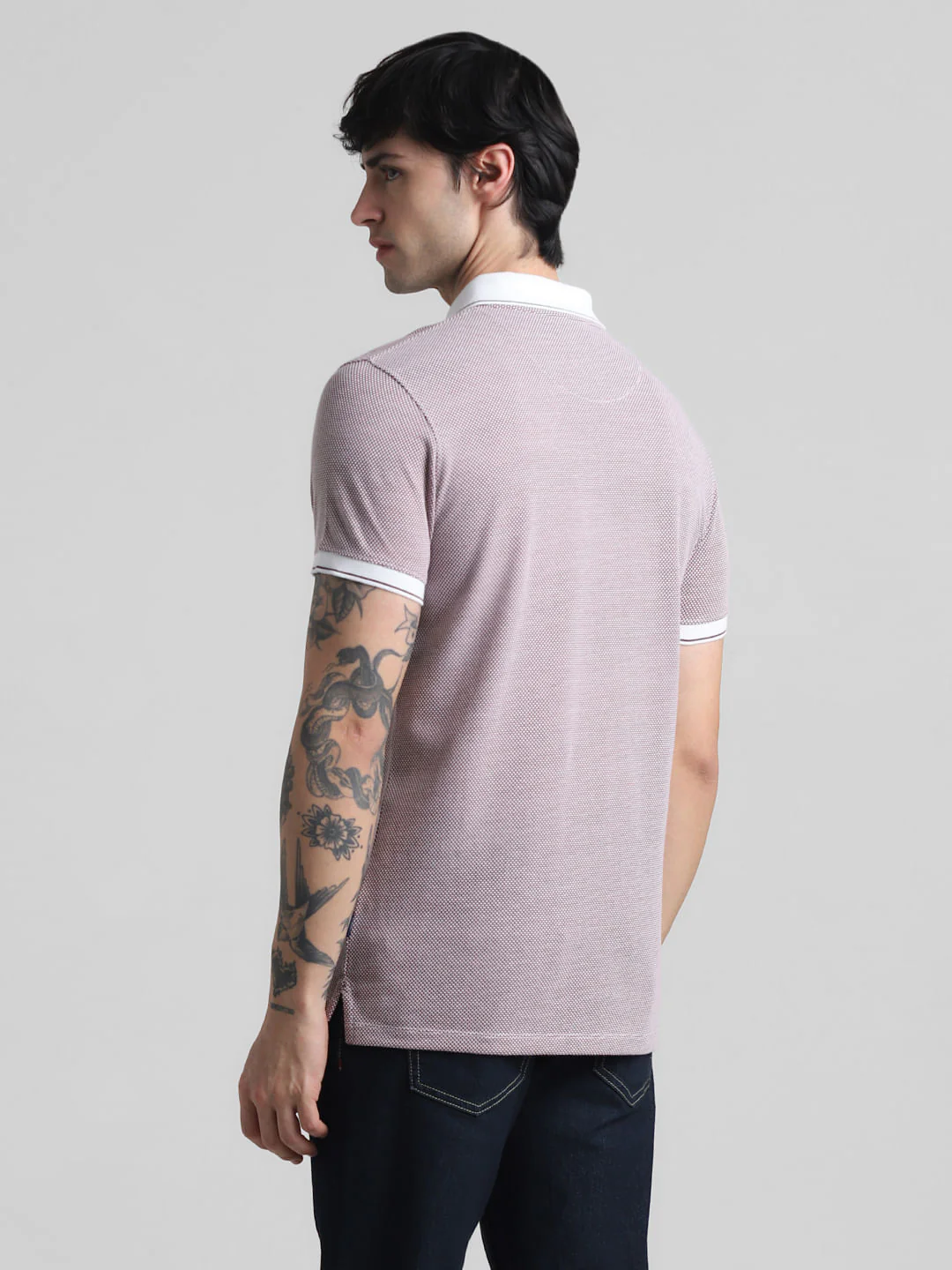 Maroon Jacquard Polo T-shirt - Image 4