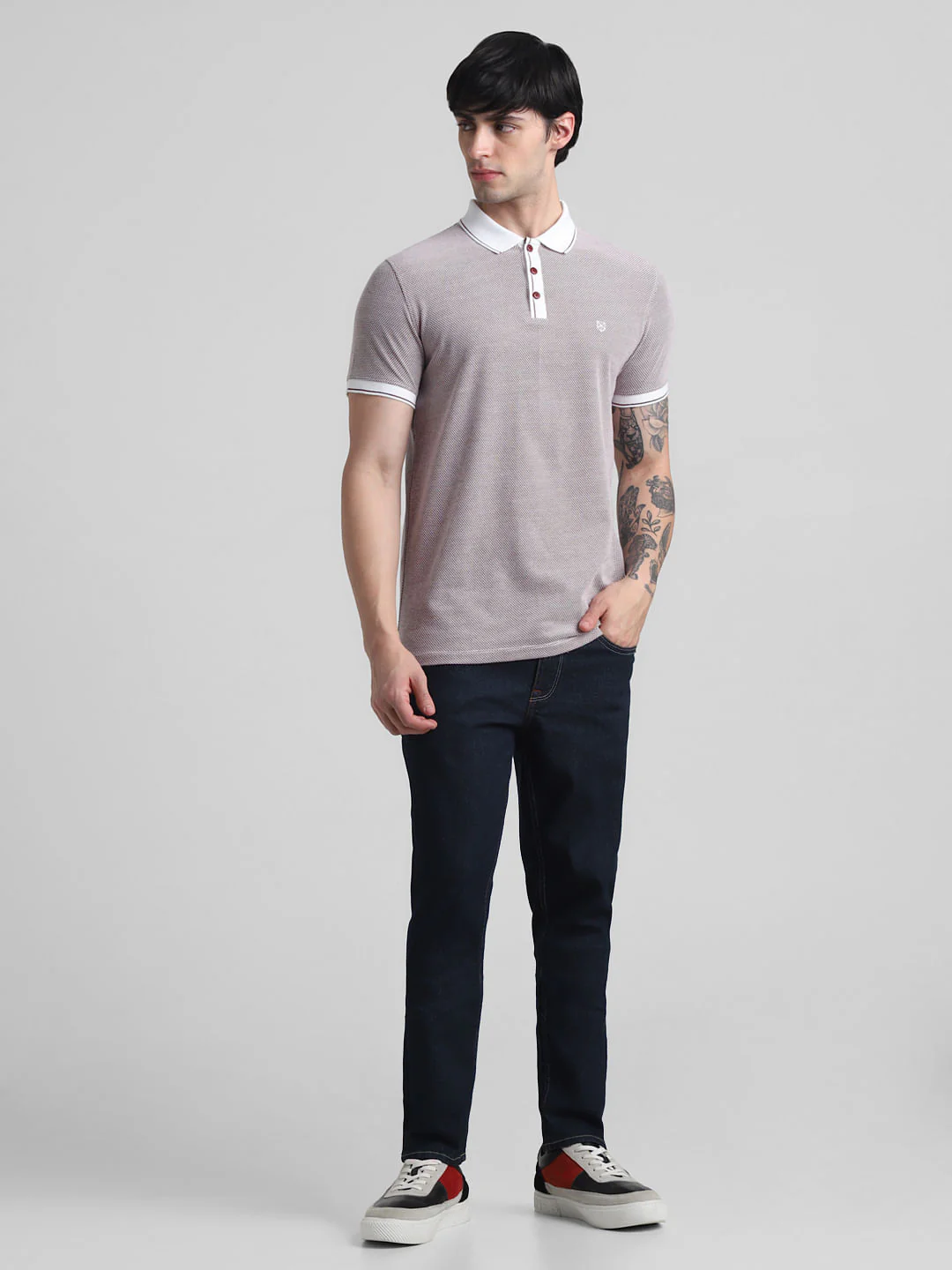 Maroon Jacquard Polo T-shirt - Image 6