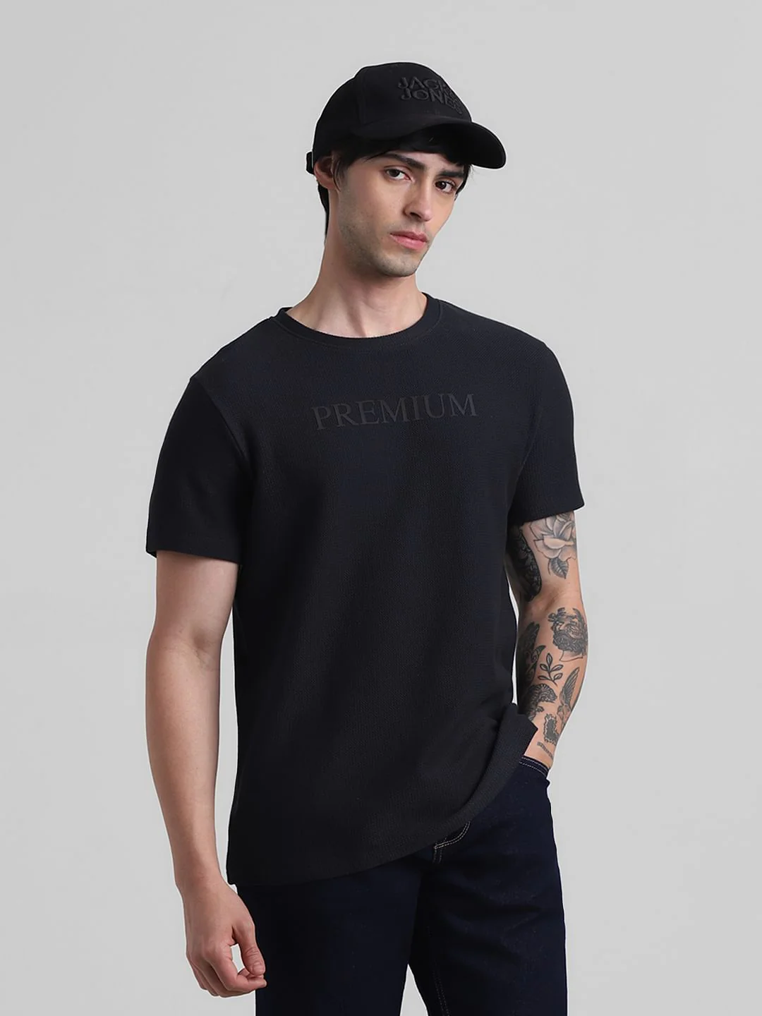 Navy Blue Text Print Crew Neck T-shirt