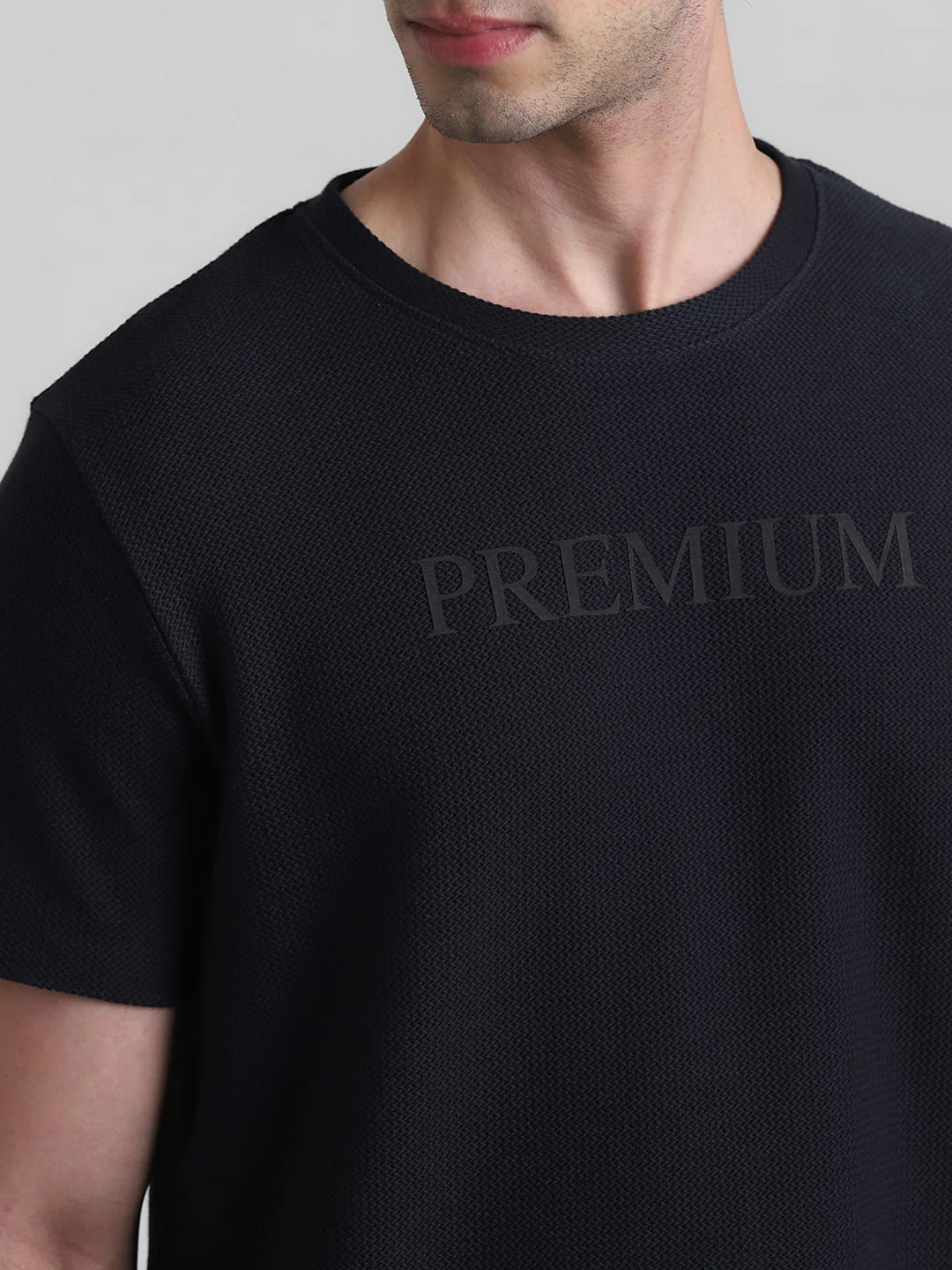 Navy Blue Text Print Crew Neck T-shirt - Image 5
