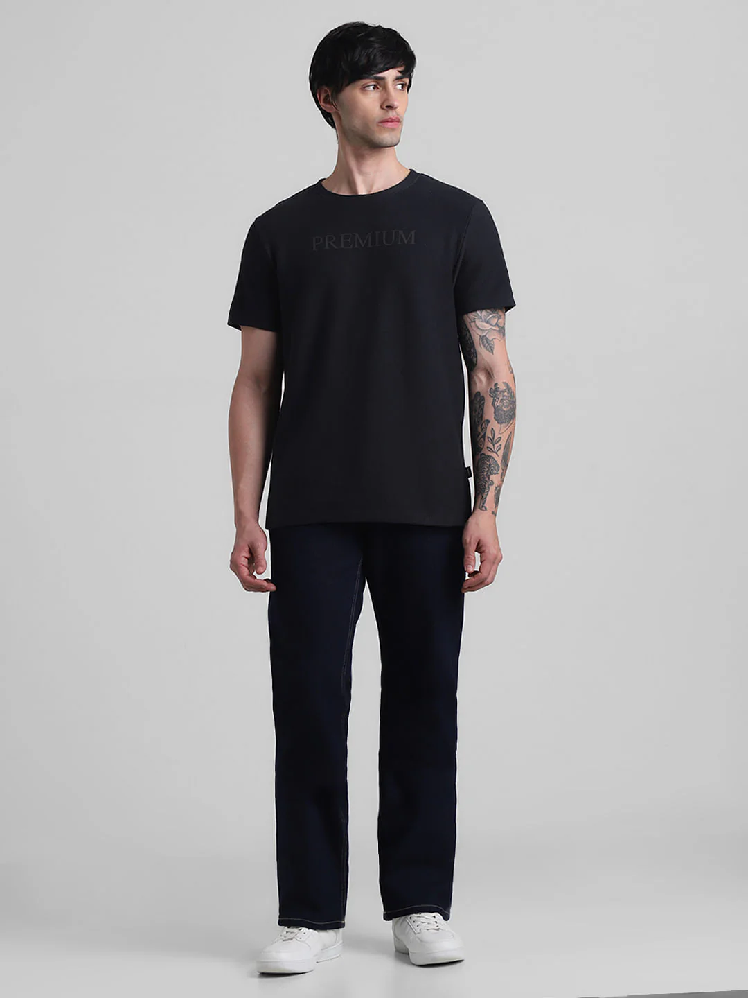 Navy Blue Text Print Crew Neck T-shirt - Image 6