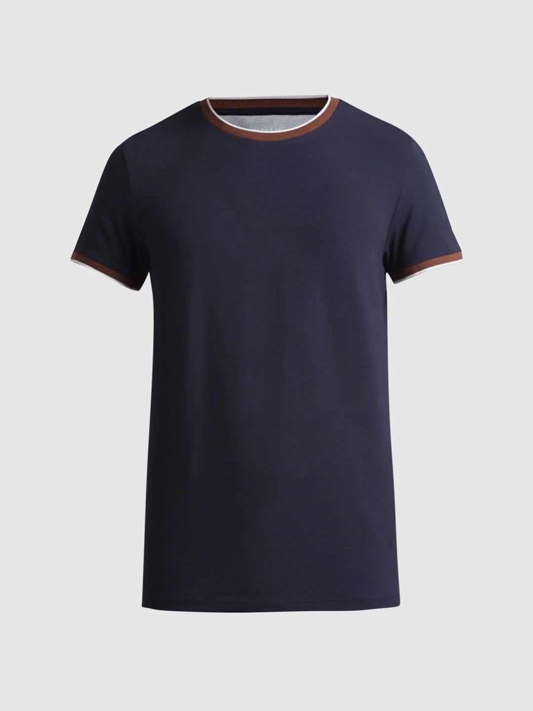 Blue Contrast Tipping Crew Neck T-shirt - Image 7