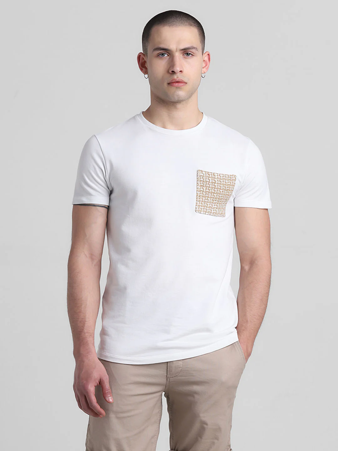 White Patch Pocket Crew Neck T-shirt - Image 2