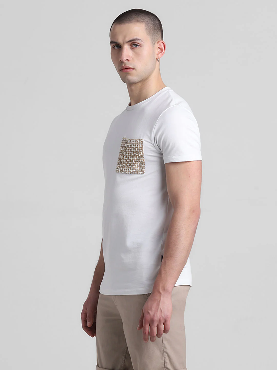 White Patch Pocket Crew Neck T-shirt - Image 3