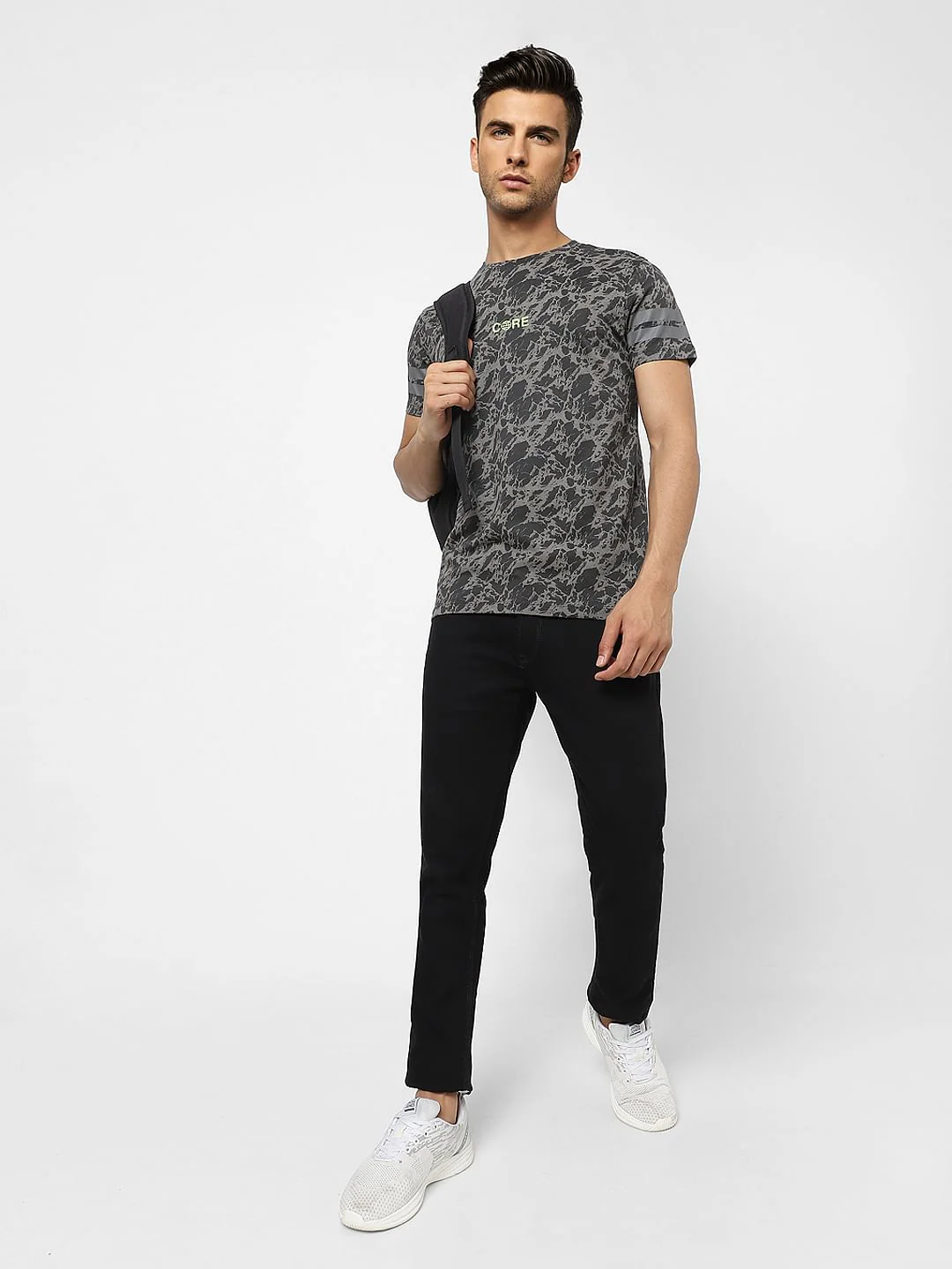 Dark Grey Printed Crew Neck T-shirt