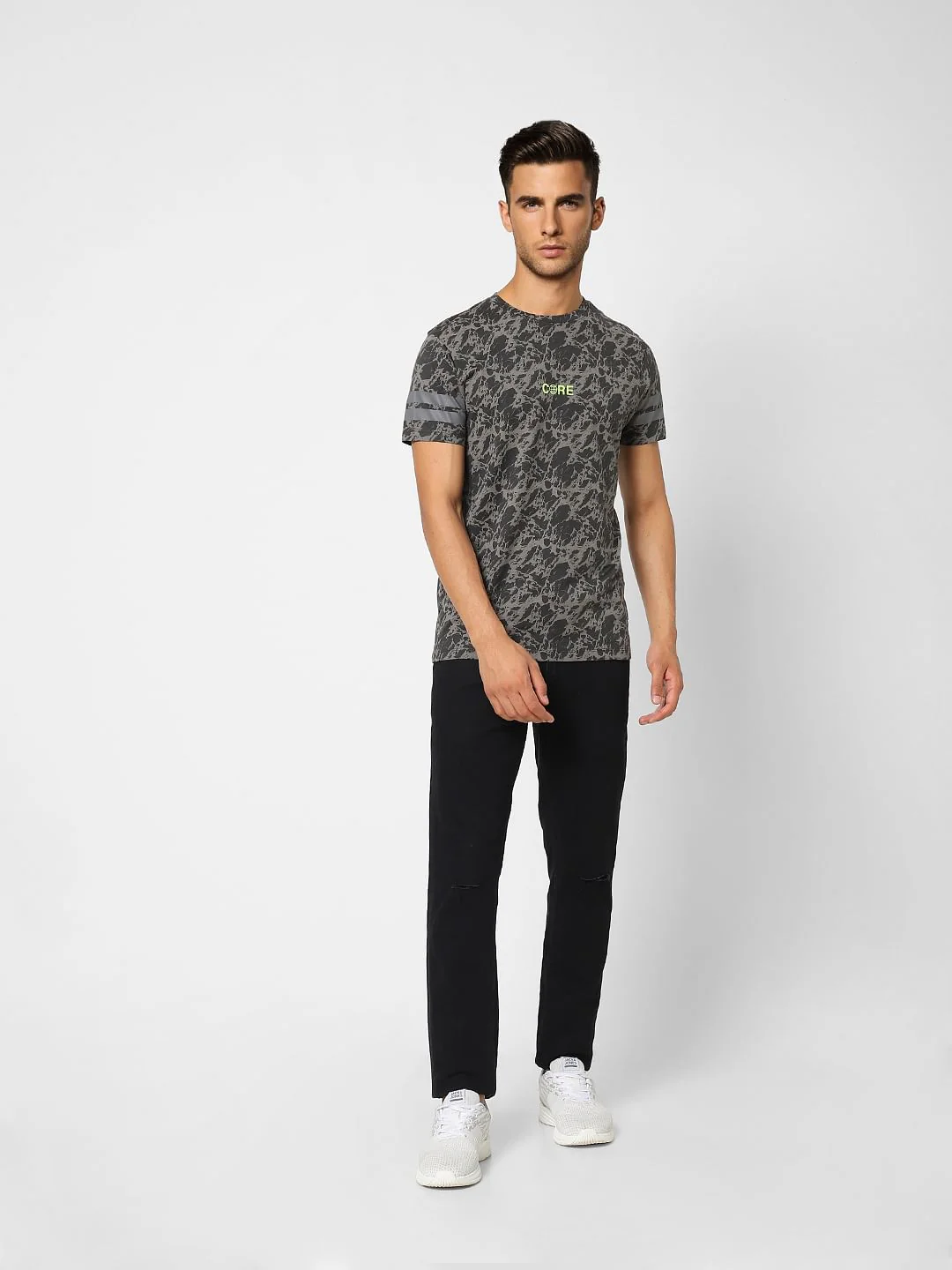 Dark Grey Printed Crew Neck T-shirt - Image 6
