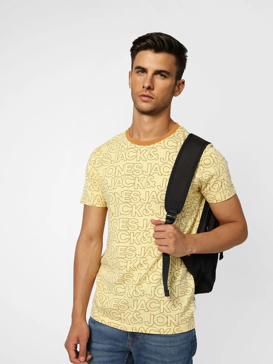 Yellow Logo Print Crew Neck T-shirt