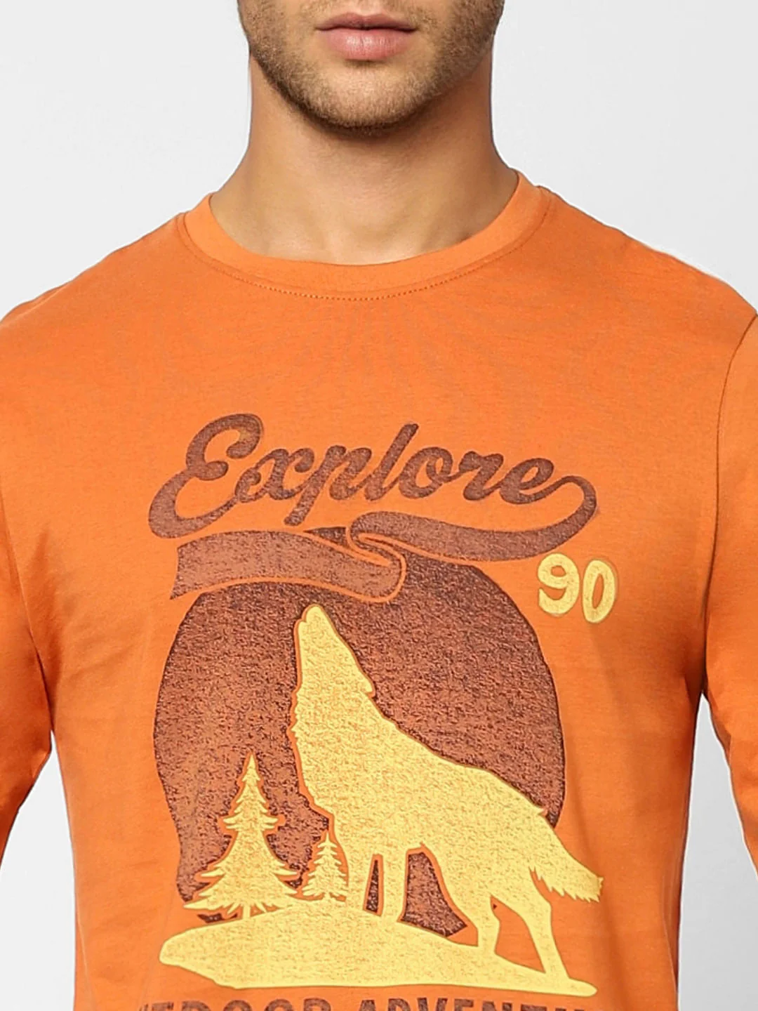 Orange Printed Crew Neck T-shirt - Image 5