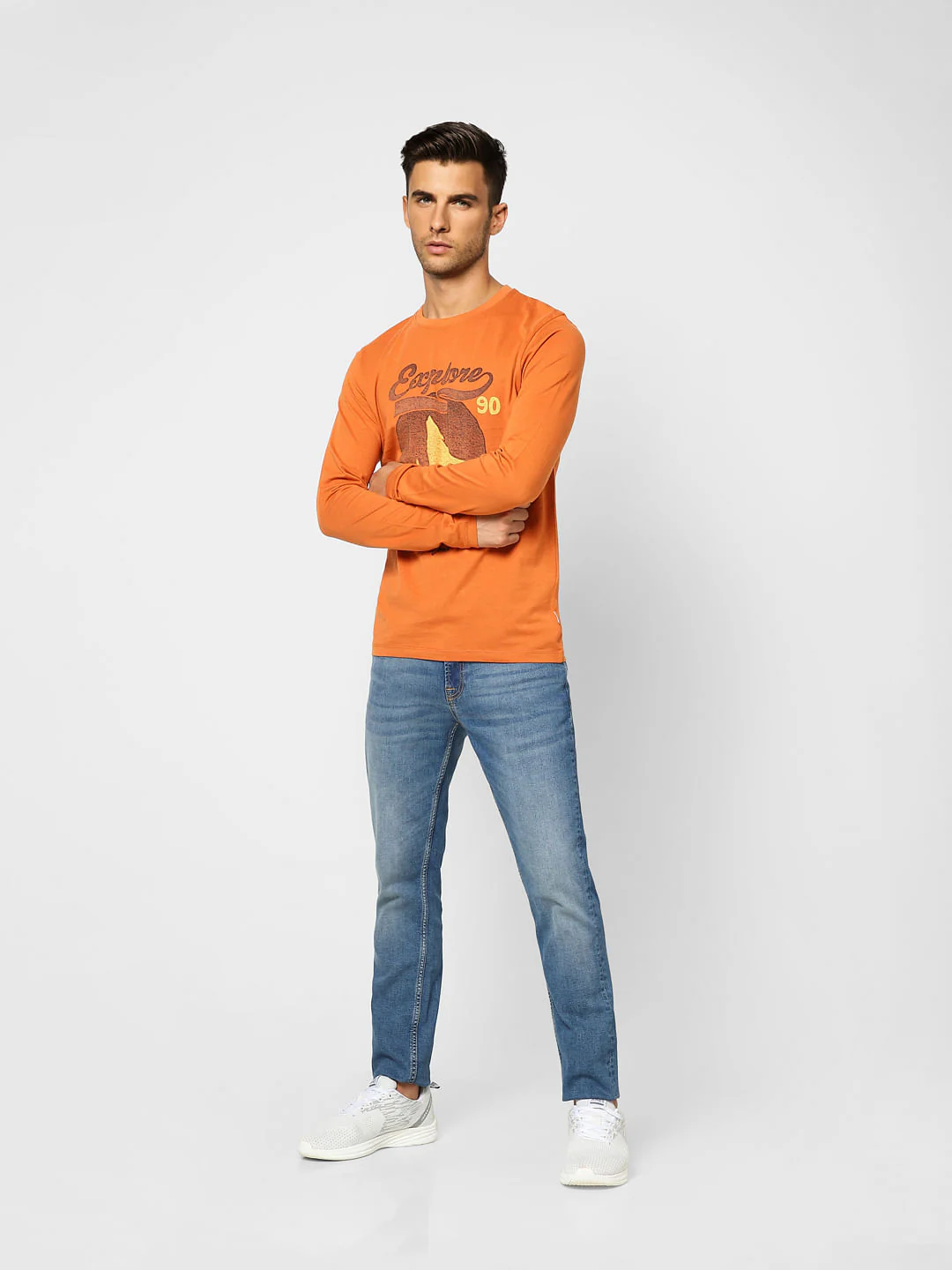 Orange Printed Crew Neck T-shirt - Image 6