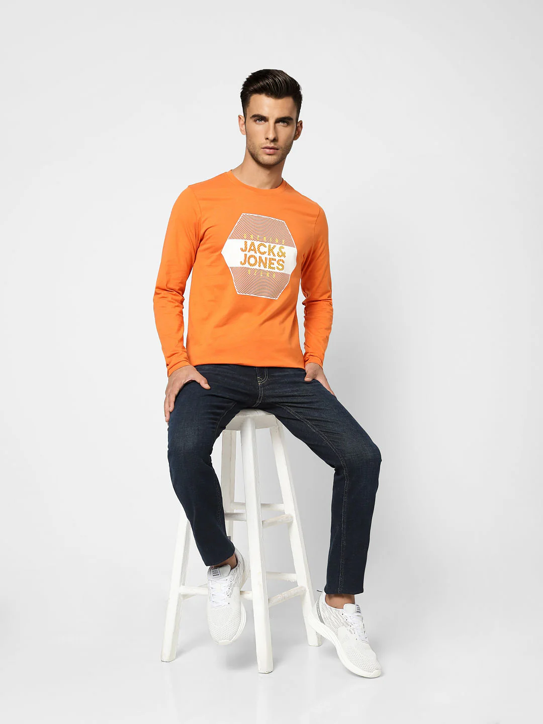 Orange Logo Print Crew Neck T-shirt