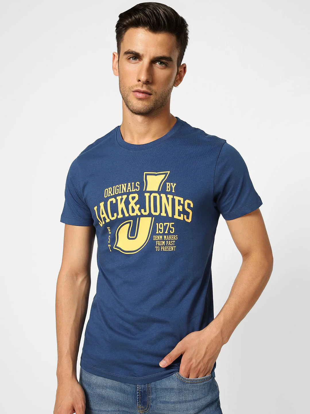 Blue Typographic Print Crew Neck T-shirt - Image 2