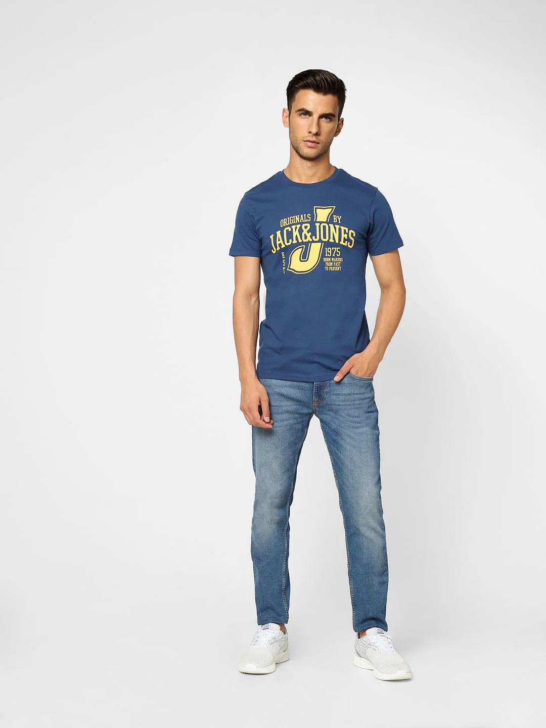 Blue Typographic Print Crew Neck T-shirt - Image 6