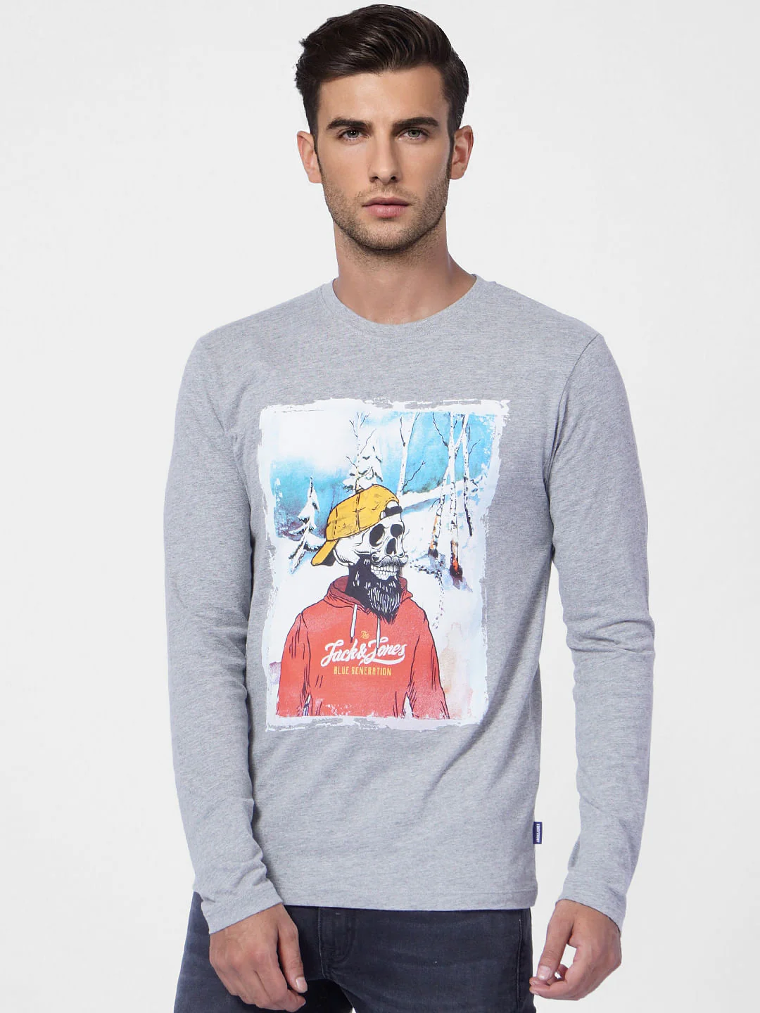 Light Grey Graphic Print Crew Neck T-shirt - Image 2