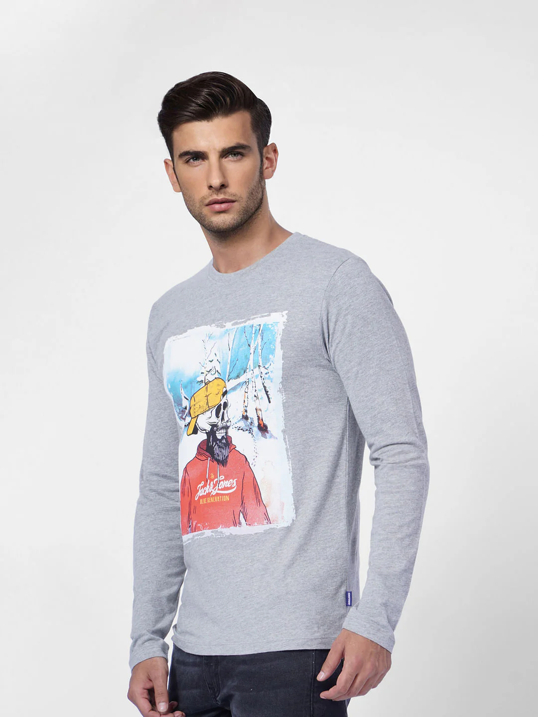 Light Grey Graphic Print Crew Neck T-shirt - Image 3
