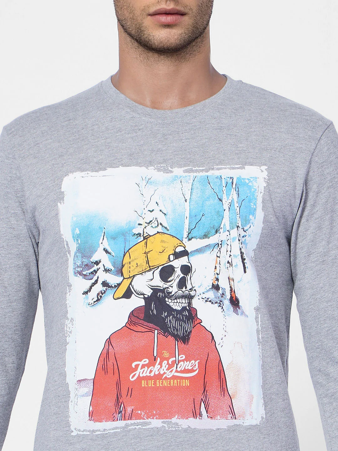 Light Grey Graphic Print Crew Neck T-shirt - Image 5