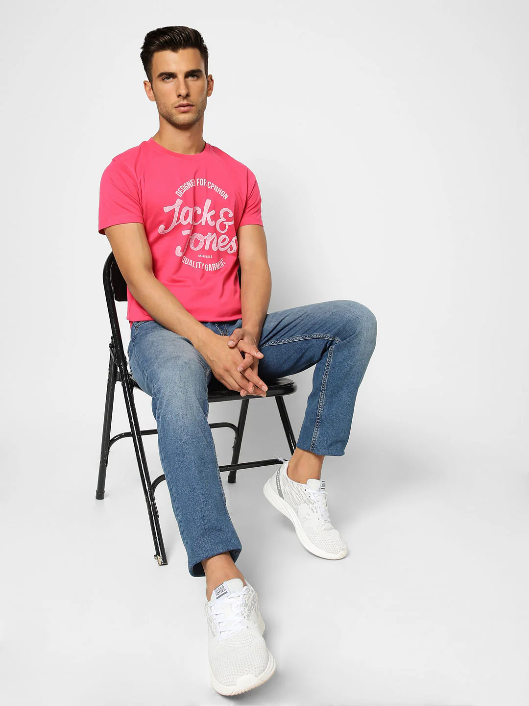 Pink Logo Print Crew Neck T-shirt