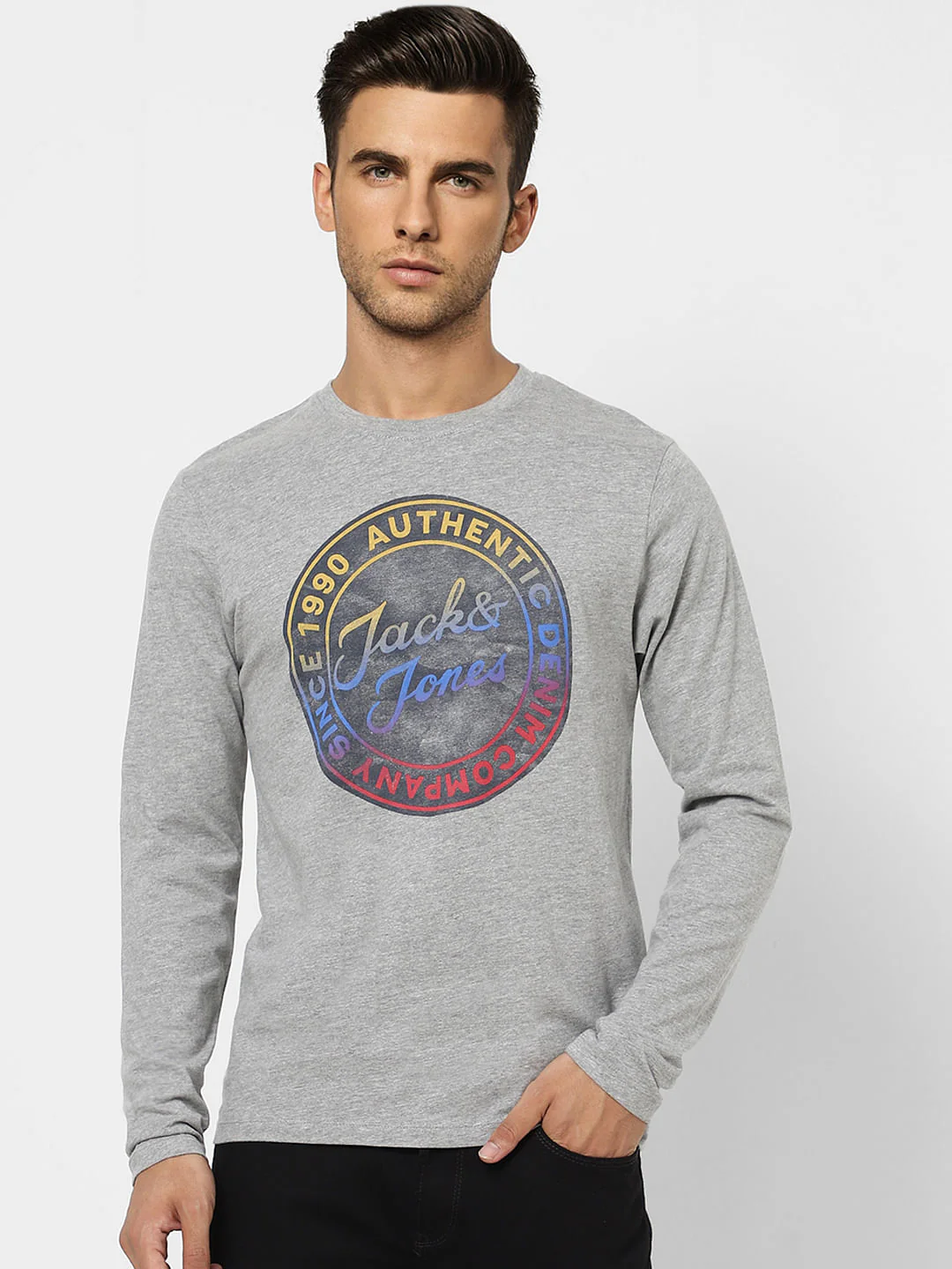 Grey Typographic Print Crew Neck T-shirt - Image 2