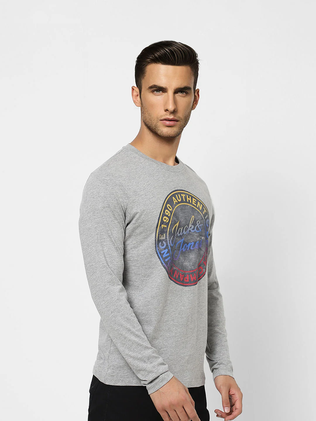 Grey Typographic Print Crew Neck T-shirt - Image 3