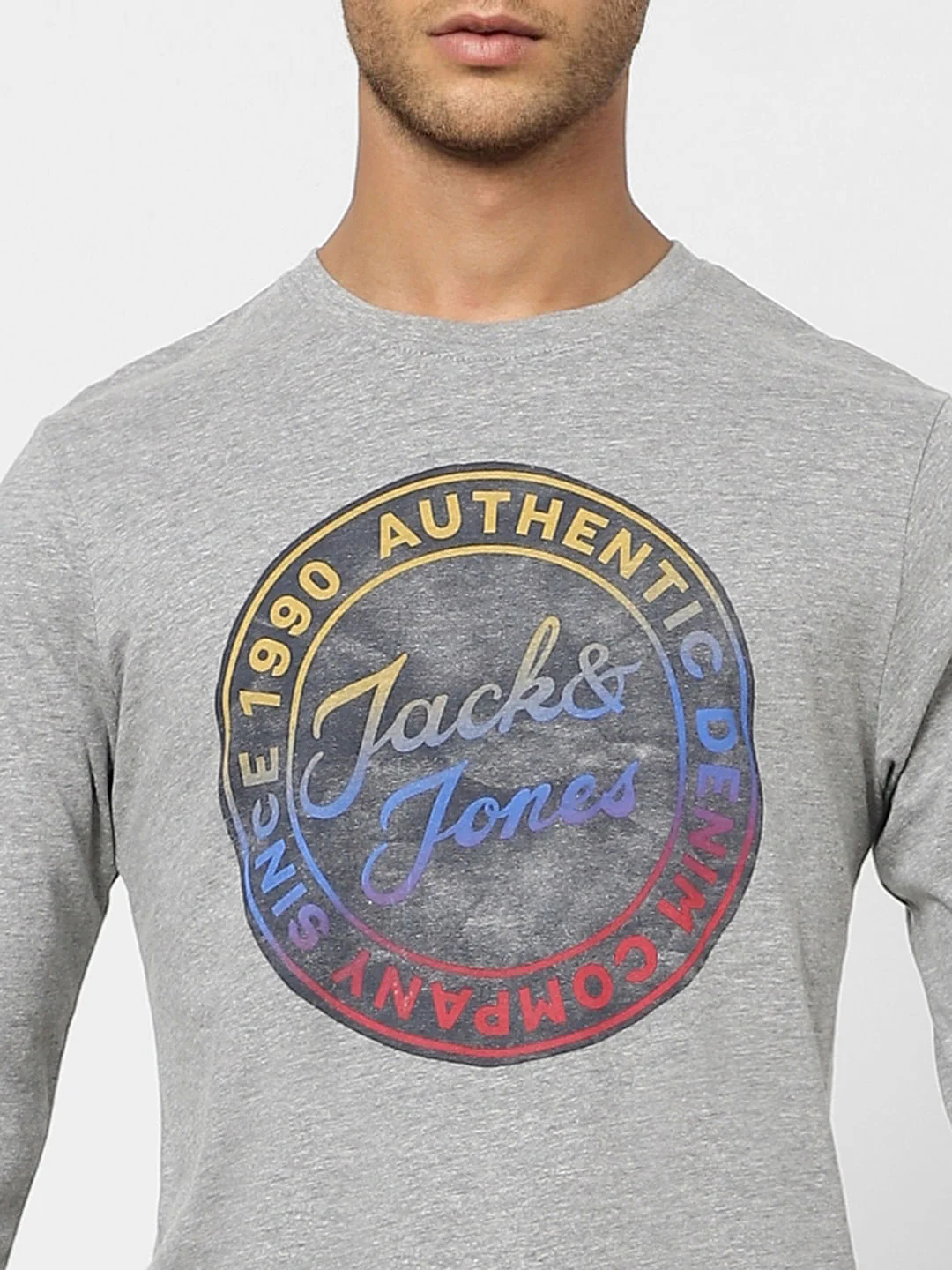 Grey Typographic Print Crew Neck T-shirt - Image 5