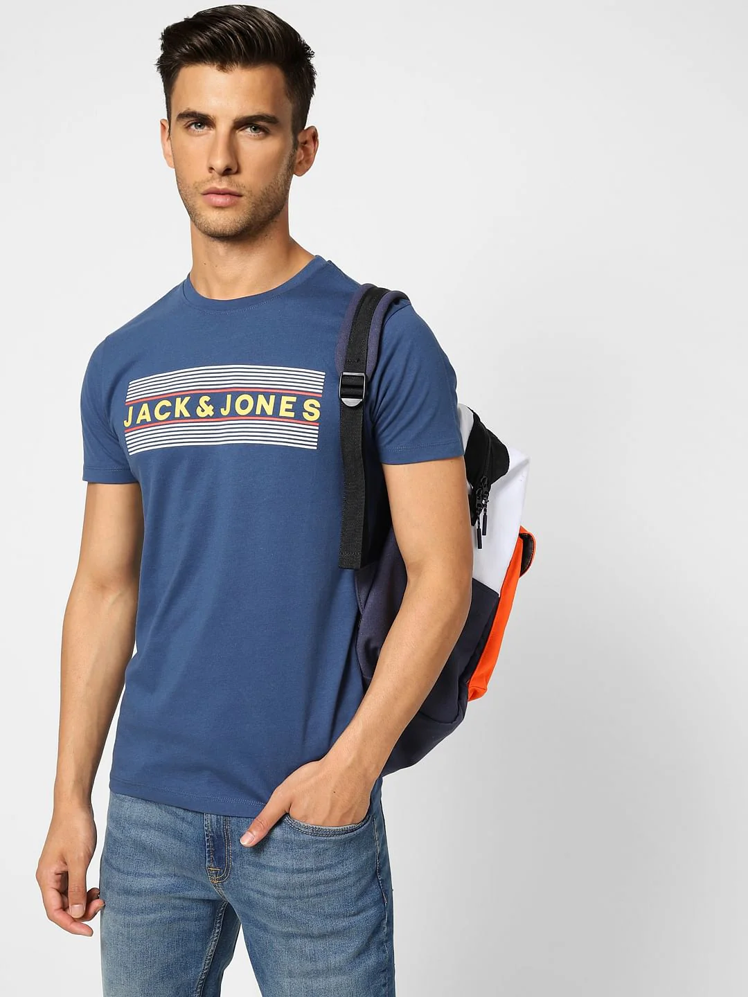 Blue Logo Print Crew Neck T-shirt