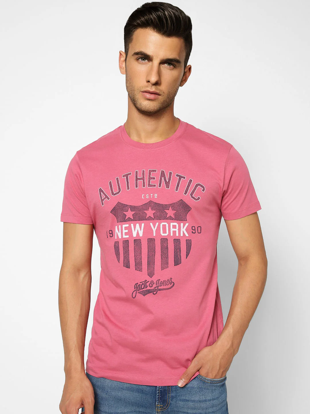 Pink Printed Crew Neck T-shirt - Image 2