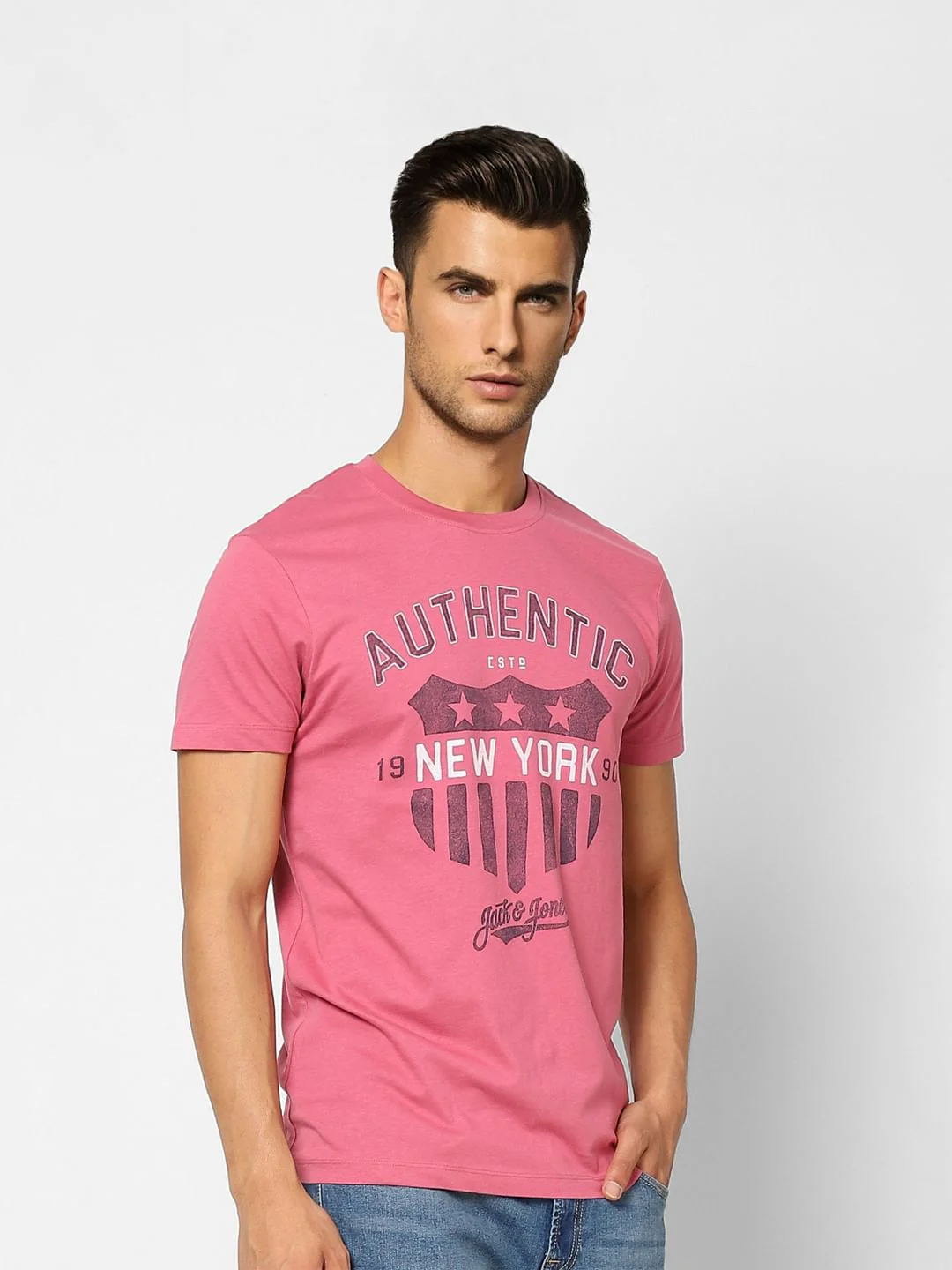 Pink Printed Crew Neck T-shirt - Image 3