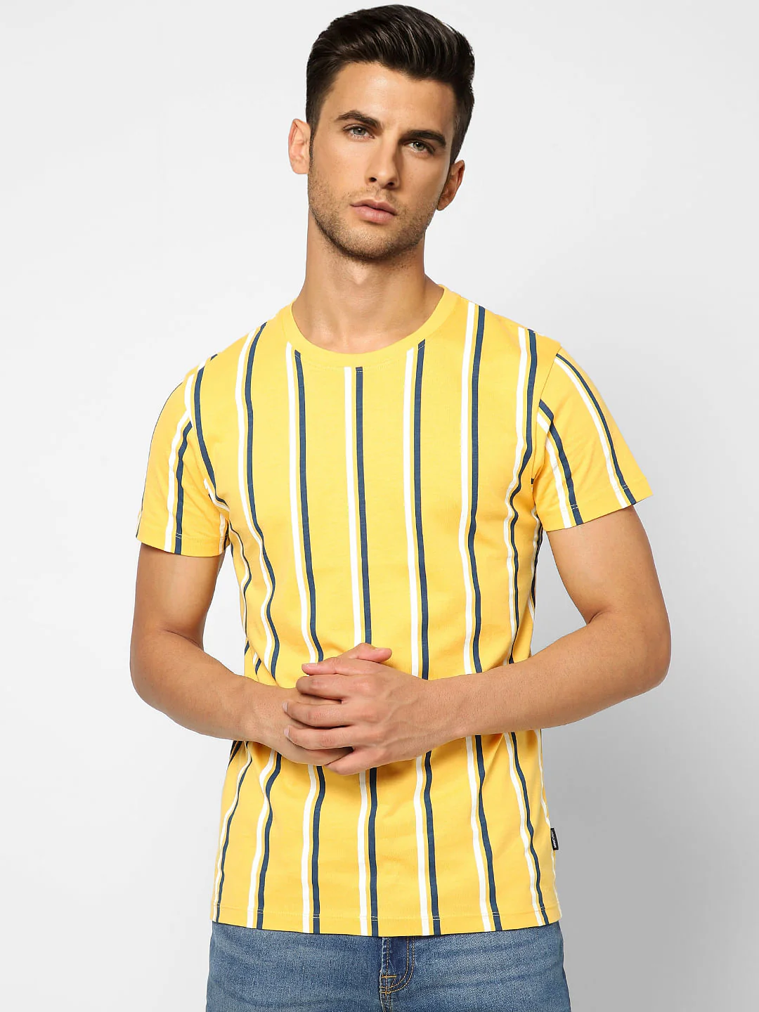 Yellow Striped Crew Neck T-shirt - Image 2