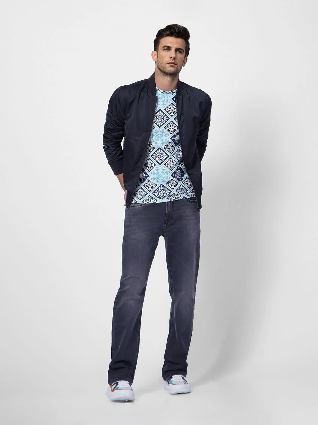 Blue Abstract Print Crew Neck T-shirt