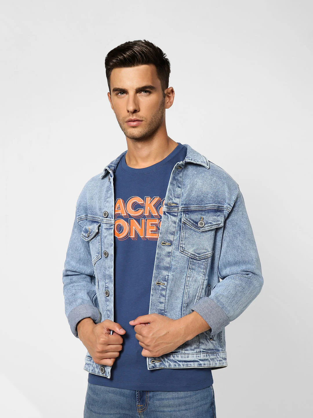 Dark Blue Logo Print Crew Neck T-shirt
