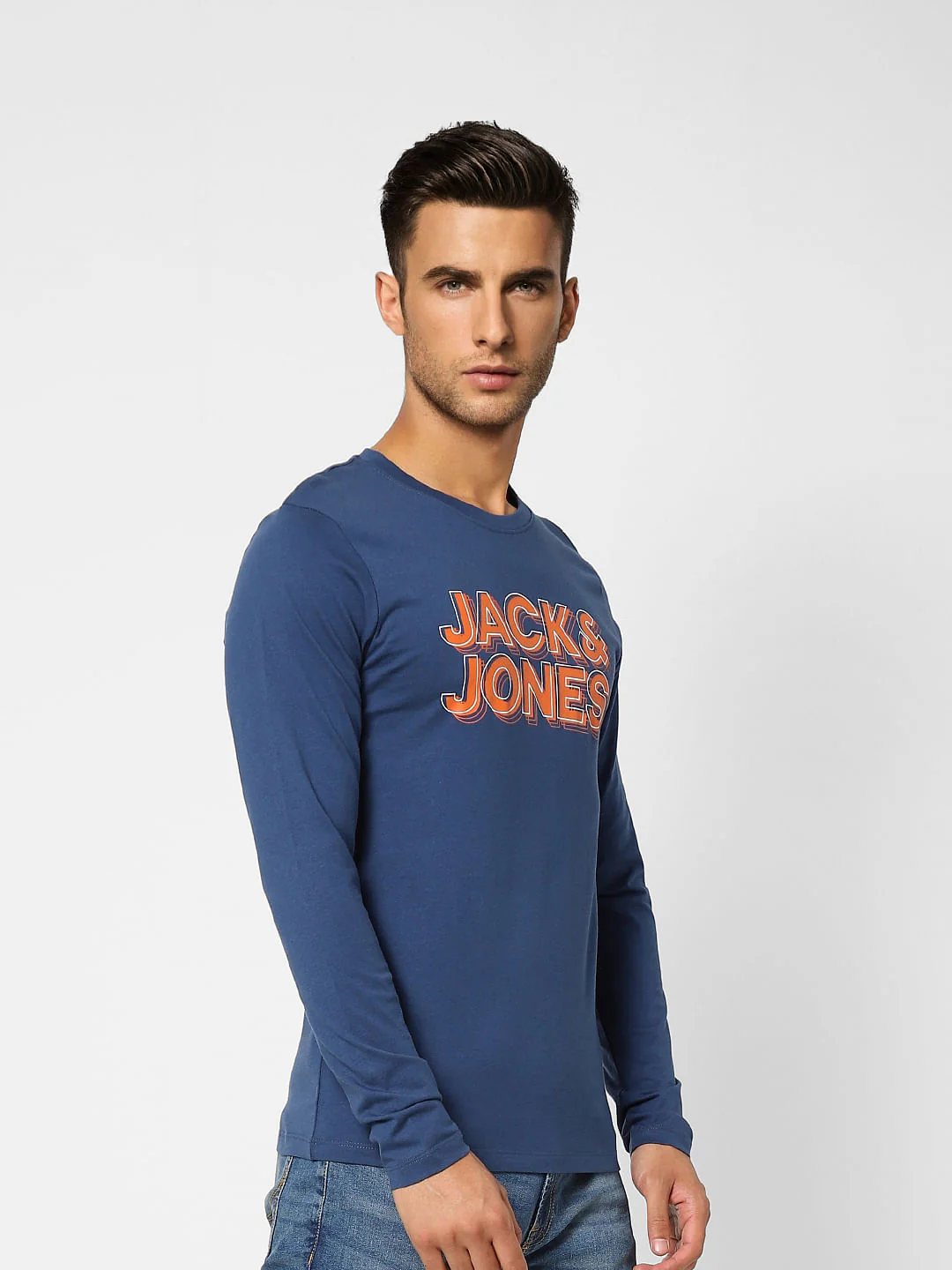 Dark Blue Logo Print Crew Neck T-shirt - Image 3