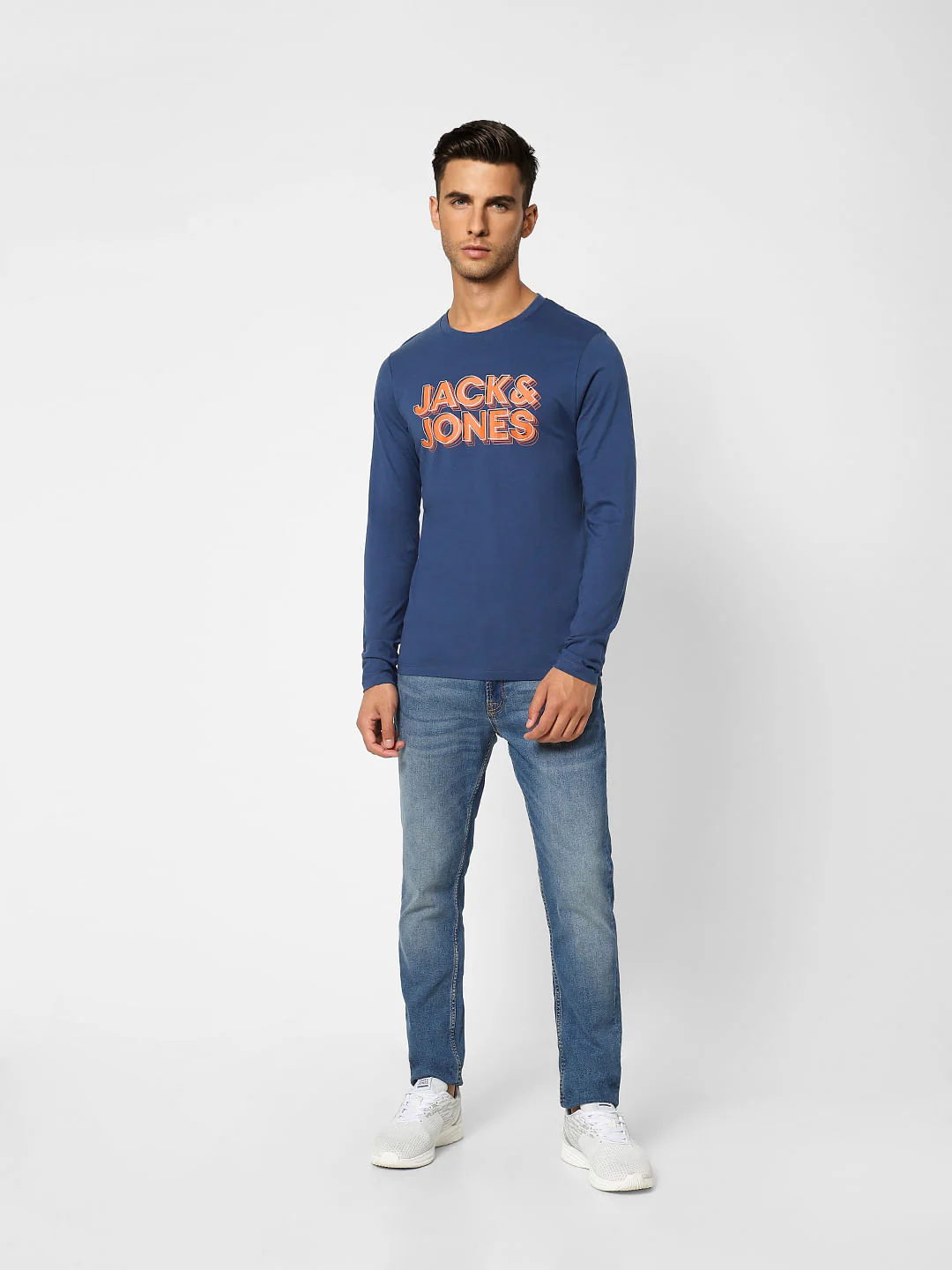 Dark Blue Logo Print Crew Neck T-shirt - Image 6