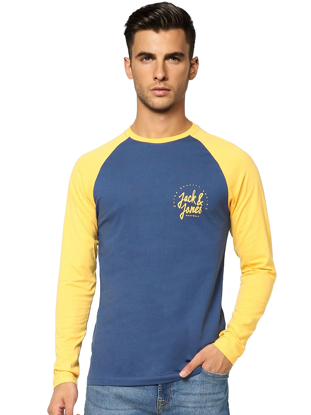 Blue Colourblocked Crew Neck T-shirt - Image 2
